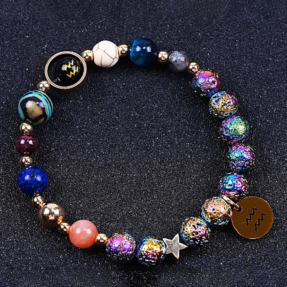 Couple Zodiac Bracelet Blue Sandstone & Lava Rock Beads-4