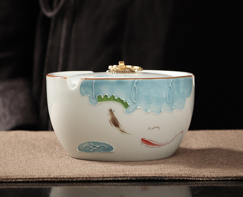 Handbemalte Haushalts Wohnzimmer Keramik-Aschenbecher mit LID-Schlupfchen