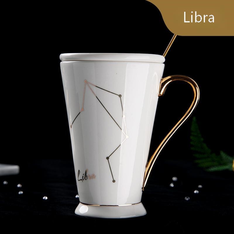 Zodiac Ceramic Mug with Lid & Spoon – 12 Constellations