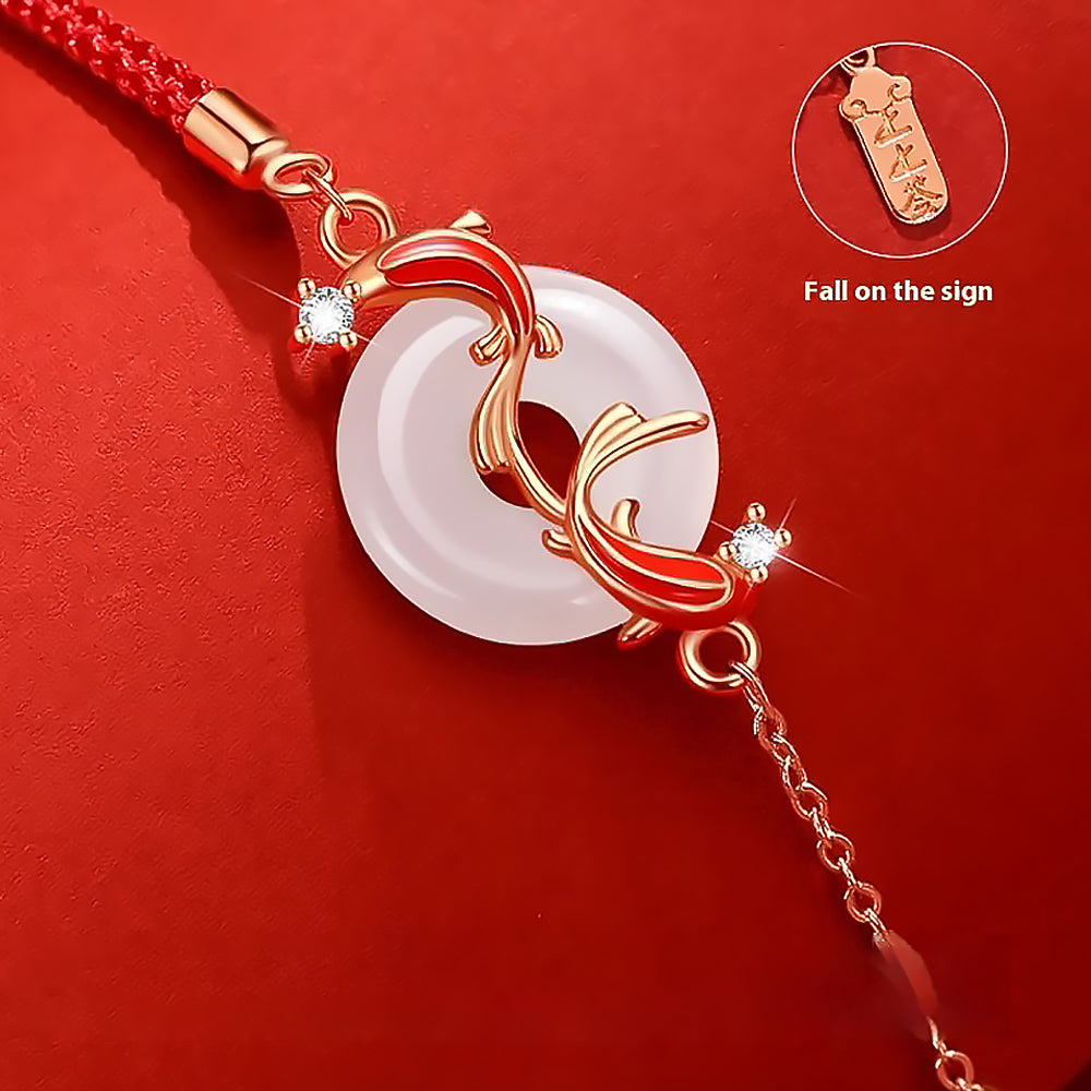 Hetian Jade Koi Red Rope Bracelet or Necklace Sterling Silver Lucky Jewelry-3