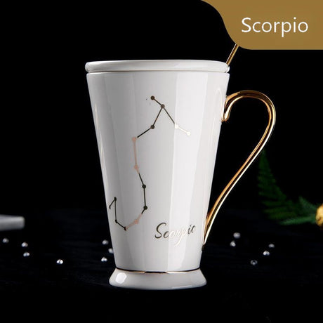 Zodiac Ceramic Mug with Lid & Spoon – 12 Constellations