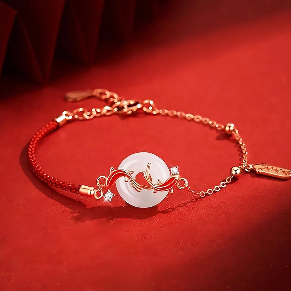 Hetian Jade Koi Red Rope Bracelet or Necklace Sterling Silver Lucky Jewelry-4