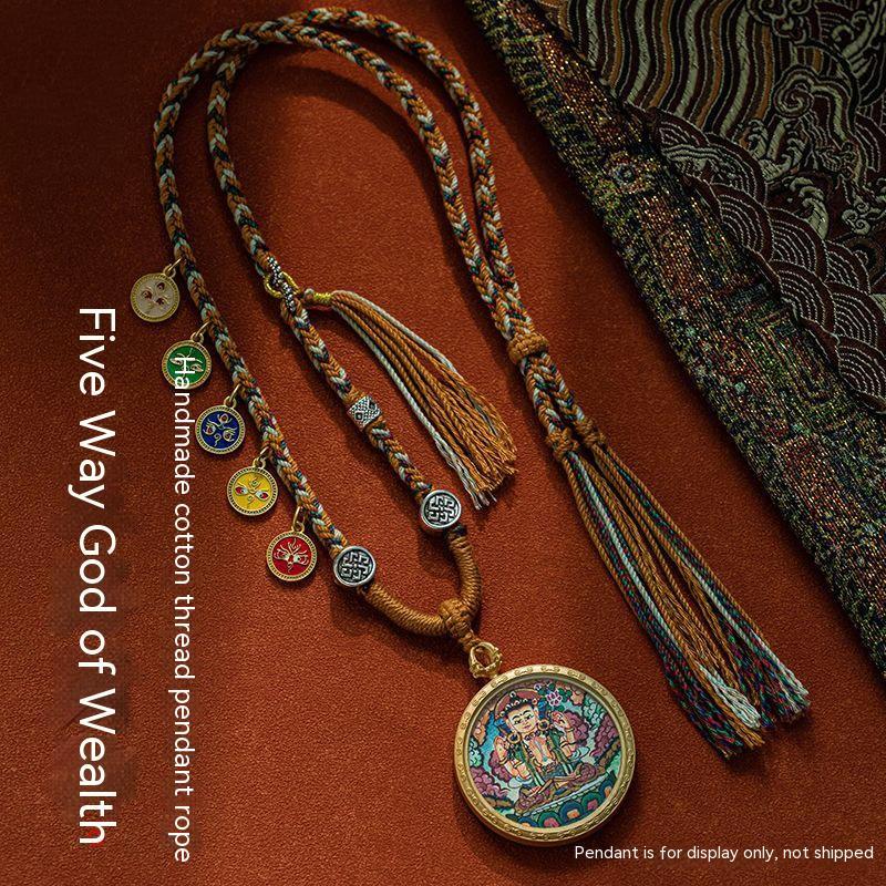 Handgefertigtes geflochtenes Anhänger Seil fünf Götter der Reichtum Halskette Seil Tibet Perlen