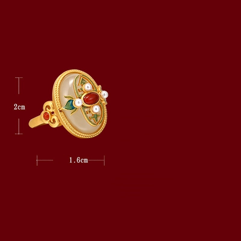 Frauen bemalt emaillierte Nachahmung Hetian Jade Ring