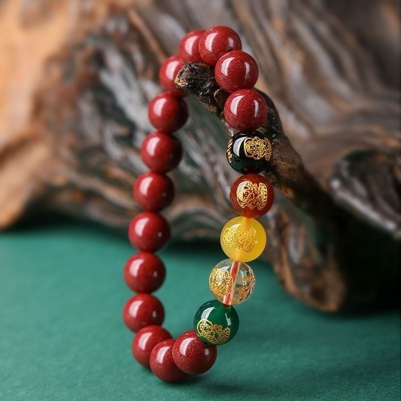 Cinnabar Bracelet with Five Gods of Wealth Feng Shui Gift-2