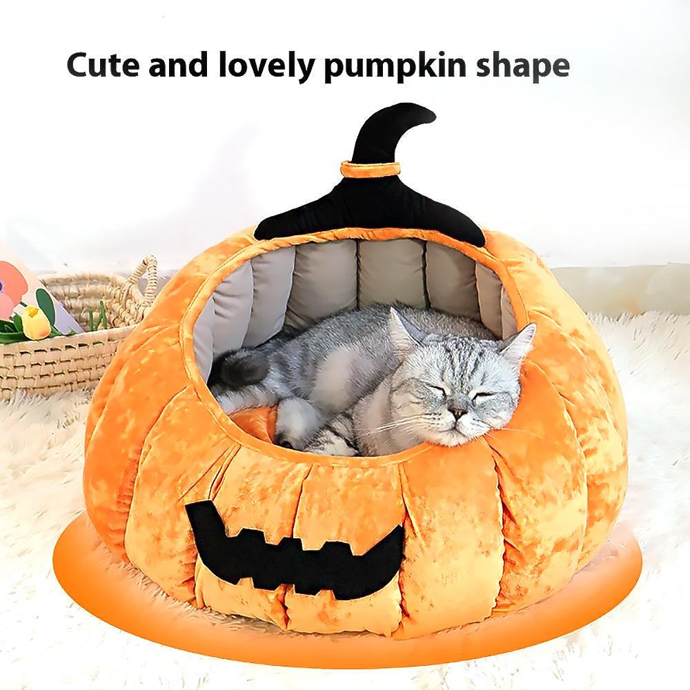 Halloween Pumpkin Pet Bed Warm Cozy Cat Nest-4