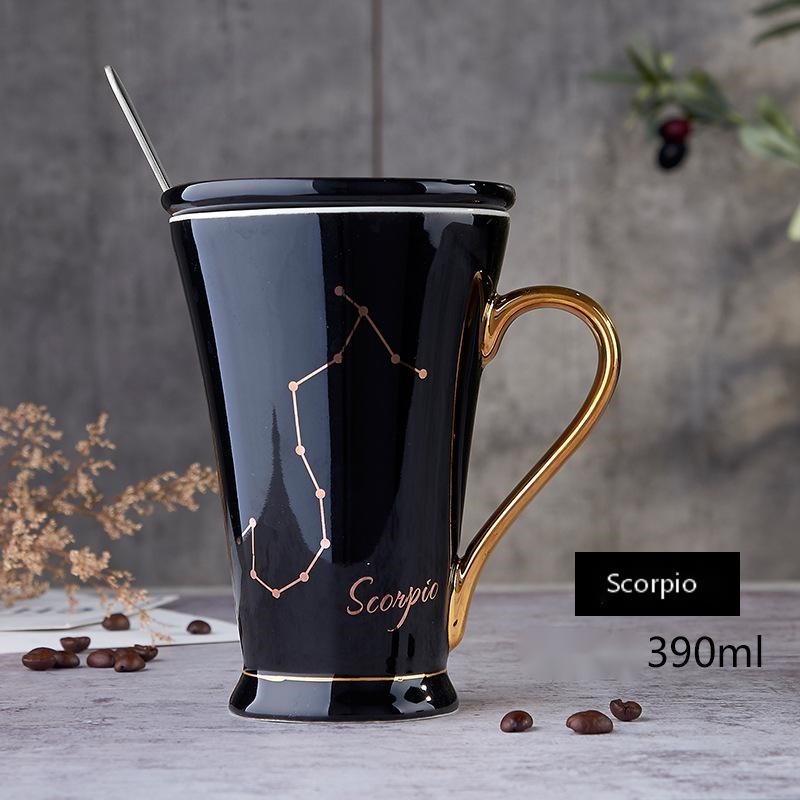 Zodiac Ceramic Mug with Lid & Spoon – 12 Constellations