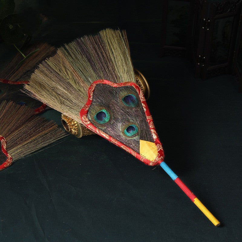 Tibetan Three Eyes Wenba Fan Peacock Feather Spiritual Gift