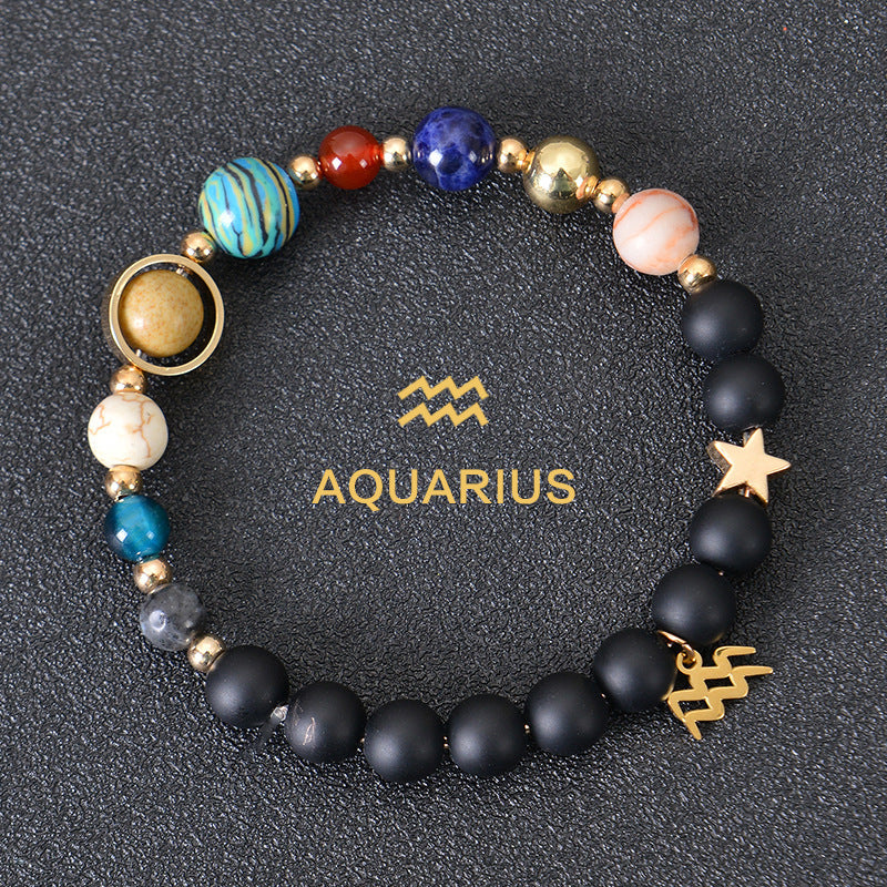 Twelve Constellations Zodiac Bracelet – Natural Stone & Planet Beads-18