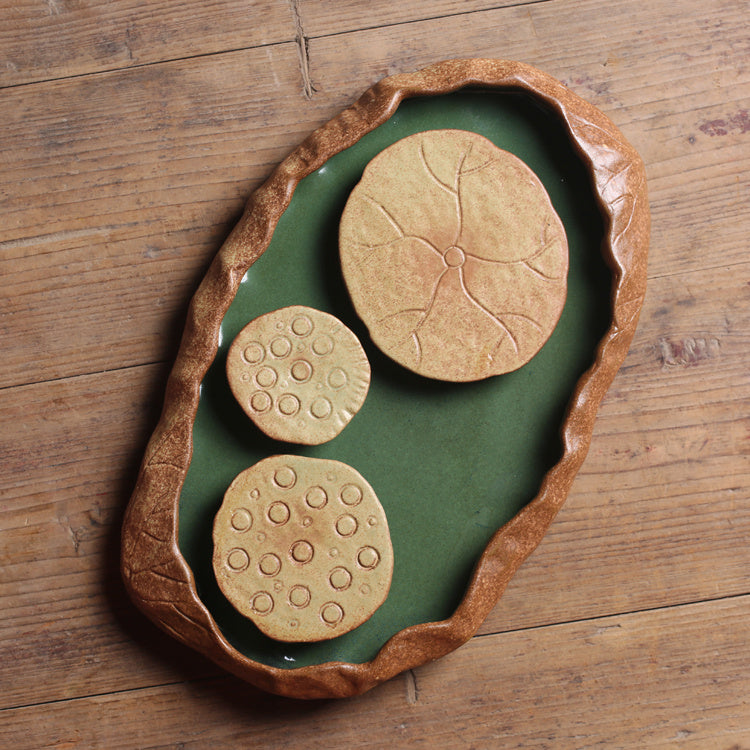 Lotus -Keramik -Topf -Lager Vintage kleine Mattenbasis -Tee Tablett