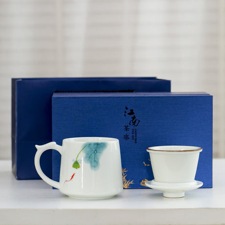 Weißes Porzellan Celadon Haushalt handgemaltem gefilterter Teetasse mit Deckel