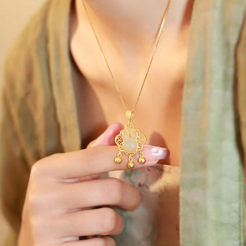 Jade Hare Lock of Good Wishes Necklace