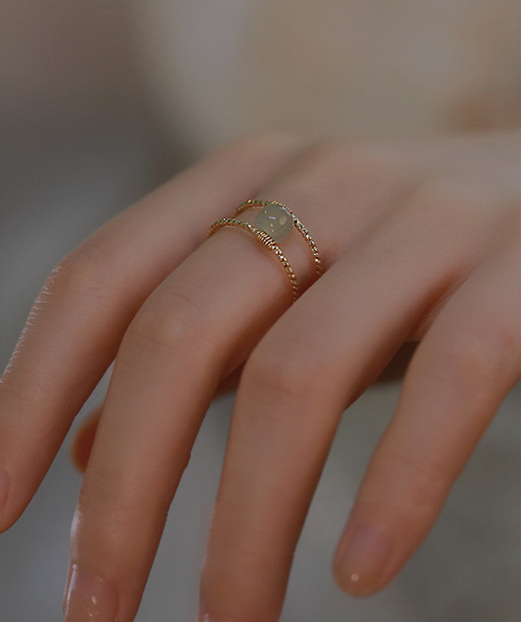 Vintage Pearl Hetian Jade Doppelschicht einstellbarer Ring