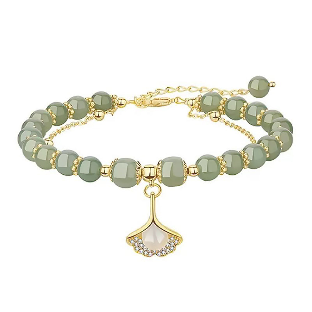 Double Layer Hetian Jade Bracelet with Apricot Leaf Design for Women-6