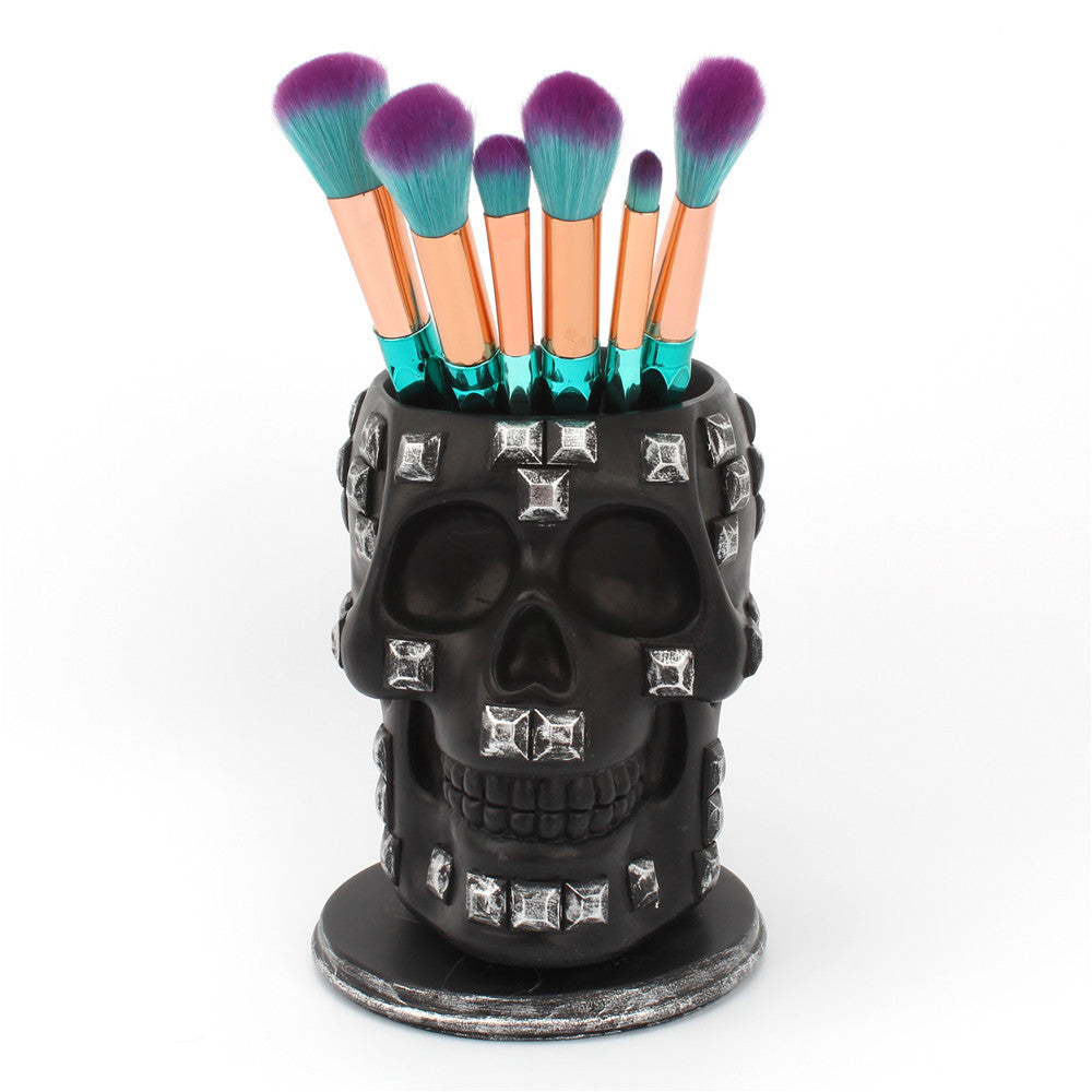 Creative Sequins Skull Rotating Pen Holder Desktop Storage Container
