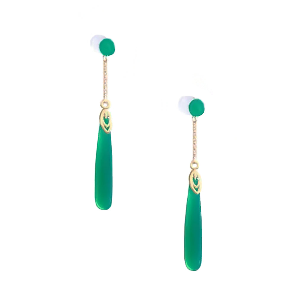 Green Chalcedony Earrings Chinese Vintage Sterling Silver Gift for Women-3