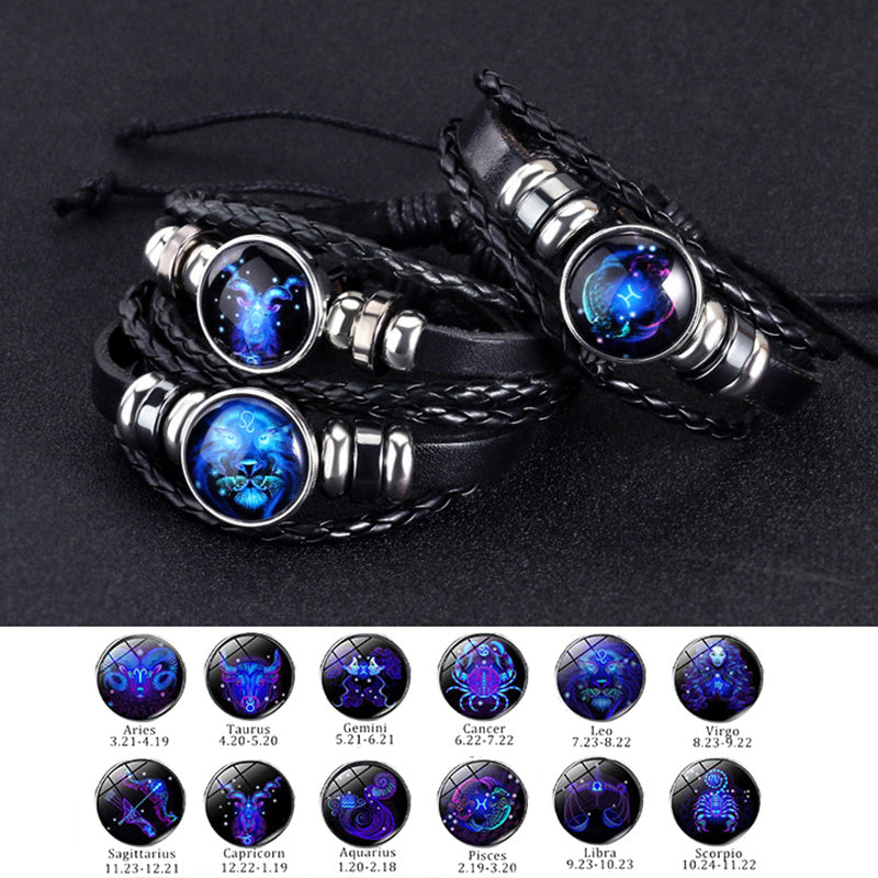Luminous Zodiac Bracelet Adjustable Leather Constellation Gift-4
