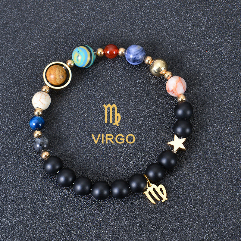 Twelve Constellations Zodiac Bracelet – Natural Stone & Planet Beads-27