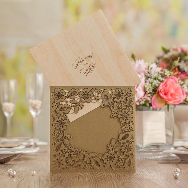 Personalized Custom Original Wood Color Square Invitation