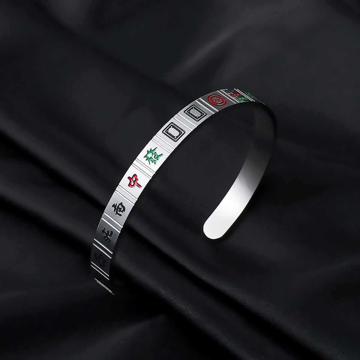 Titanium Steel Mahjong Bracelet Adjustable Cuff Bracelet-4