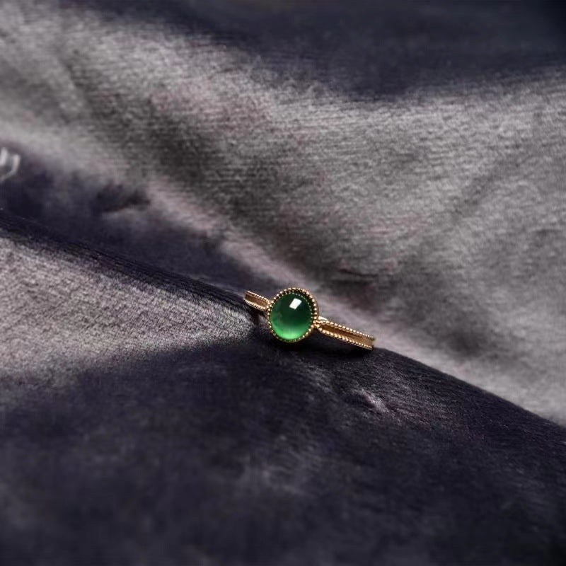 Frauen jade eingelegt Jade farbig goldener Ring