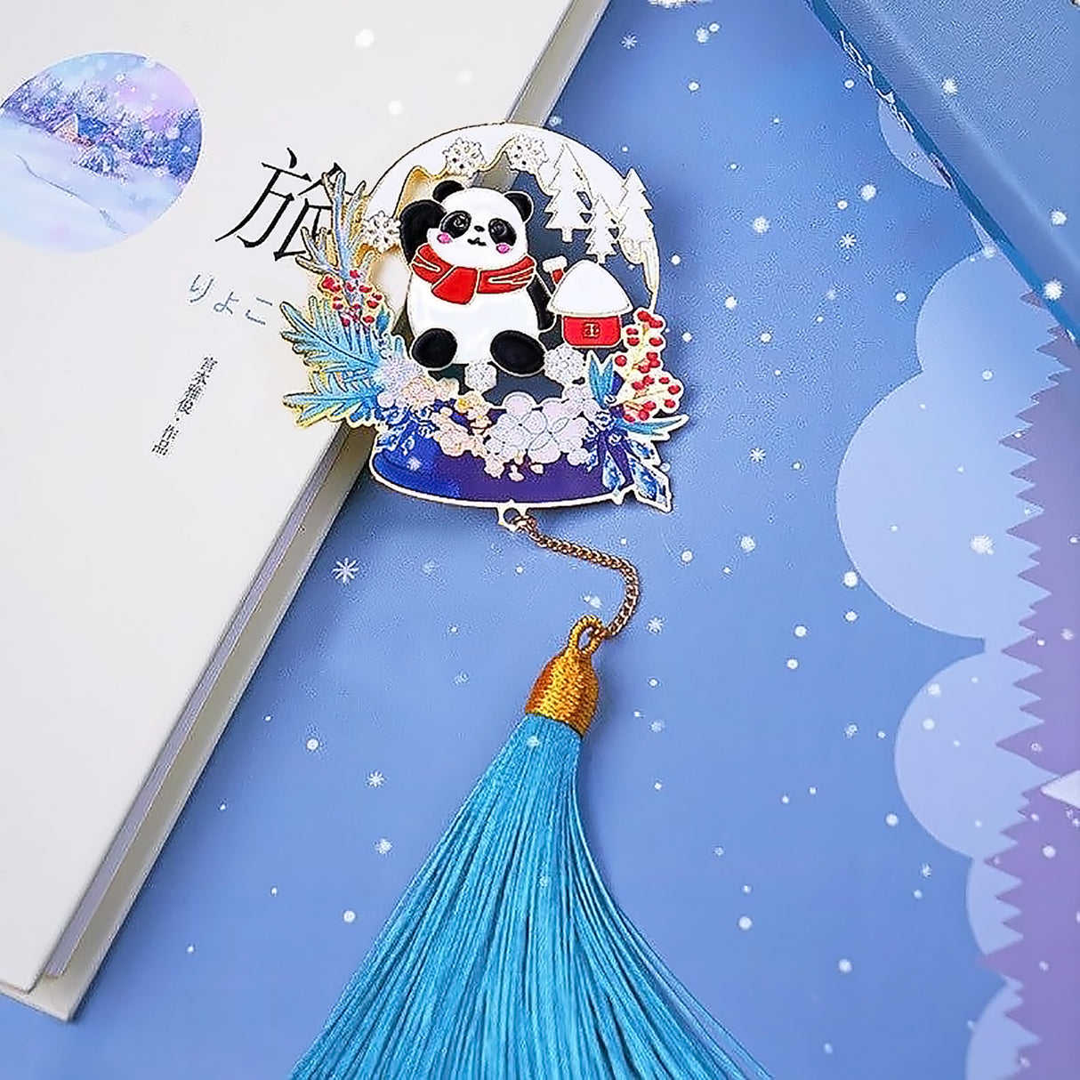 Purple Series Christmas Deer Crystal Ball Panda Copper Bookmark-7