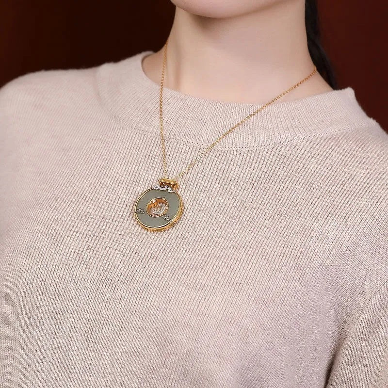 Hetian Saphir Safety Schnallen Anhänger Vintage Halskette