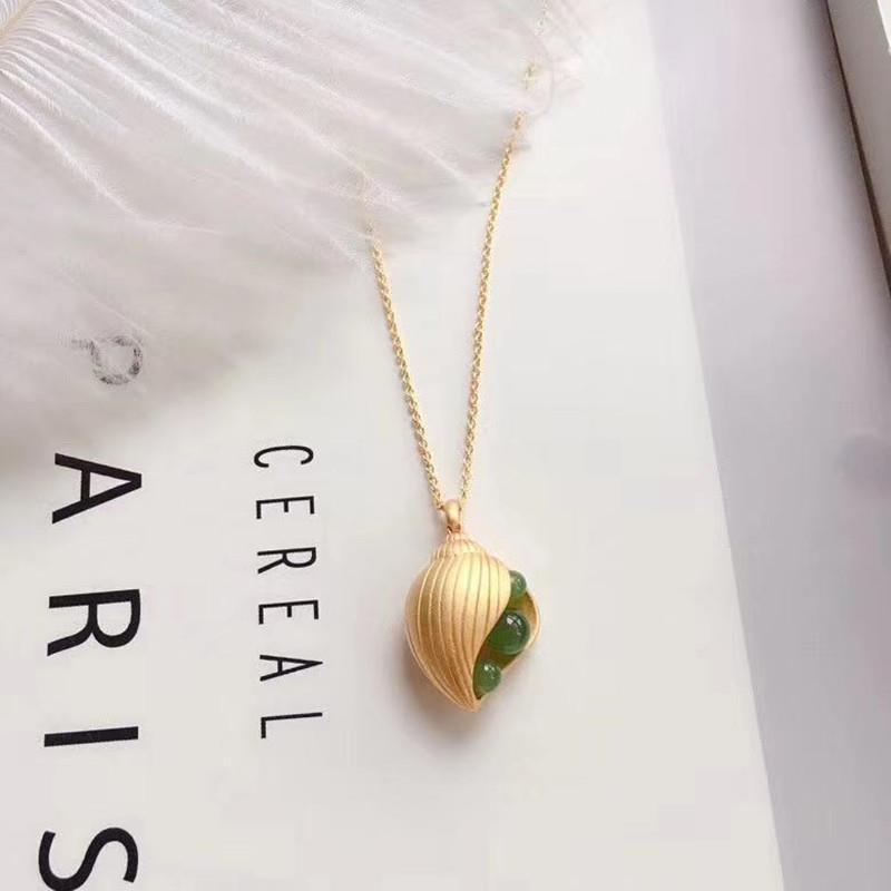 Natural Hetian Jasper Sterling Silber Mode Goldene Erbsen anheitige Halskette