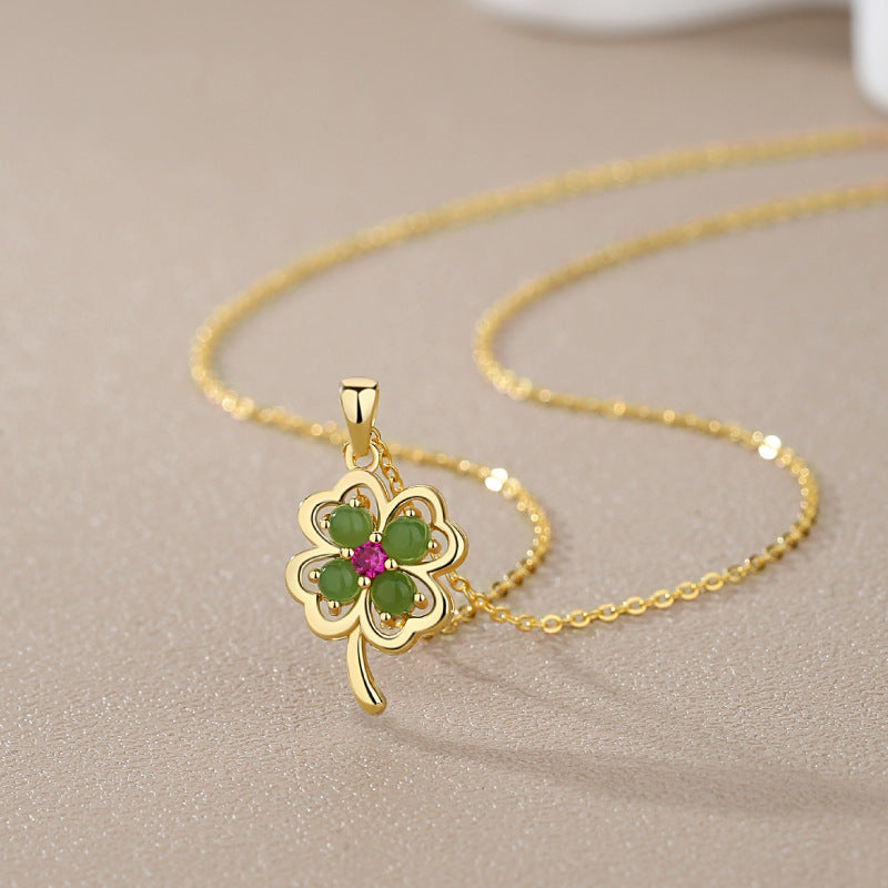 S925 Sterling Silber Natural Hotan Jade Halskette