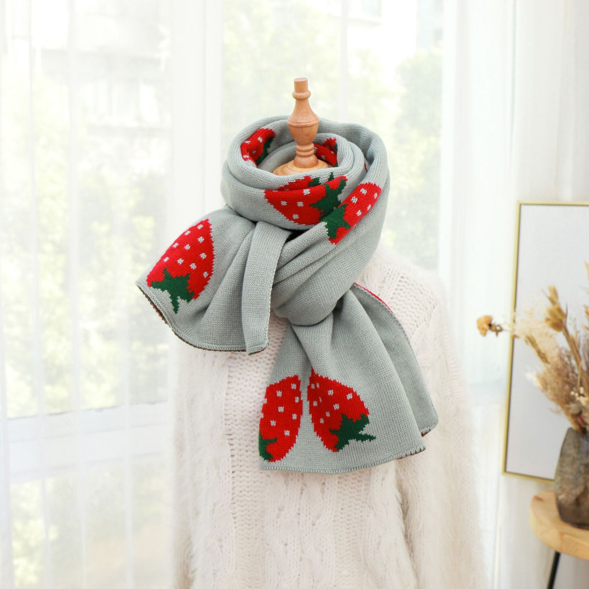 Long Strawberry Knitted Scarf