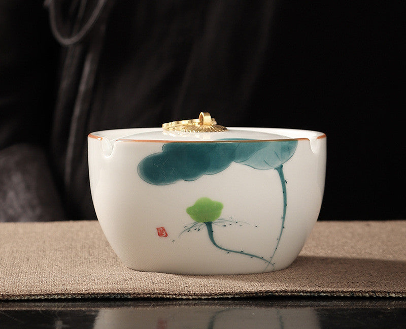 Handbemalte Haushalts Wohnzimmer Keramik-Aschenbecher mit LID-Schlupfchen