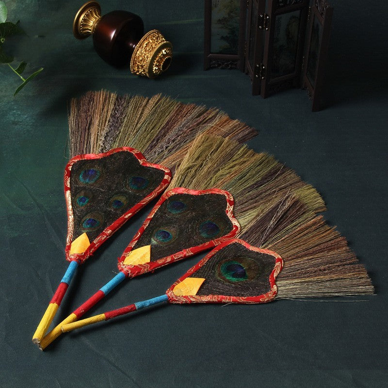 Tibetan Three Eyes Wenba Fan Peacock Feather Spiritual Gift