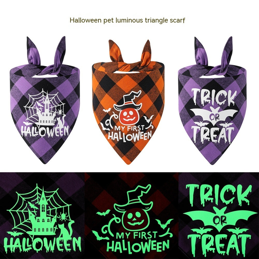 Luminous Halloween Dog Bandana Glow in the Dark Pumpkin Bat Scarf-1
