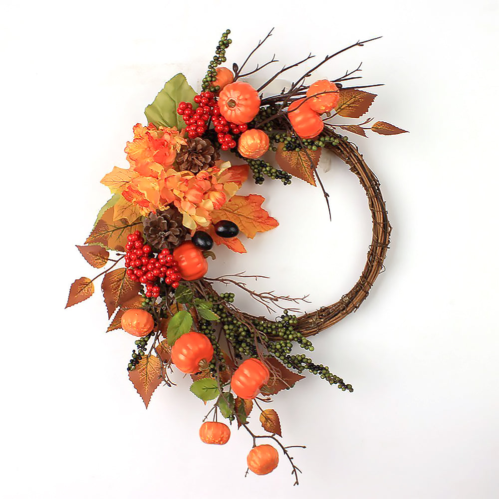 Thanksgiving Pumpkin & Berry Half Wreath for Wall or Door Hanging-4
