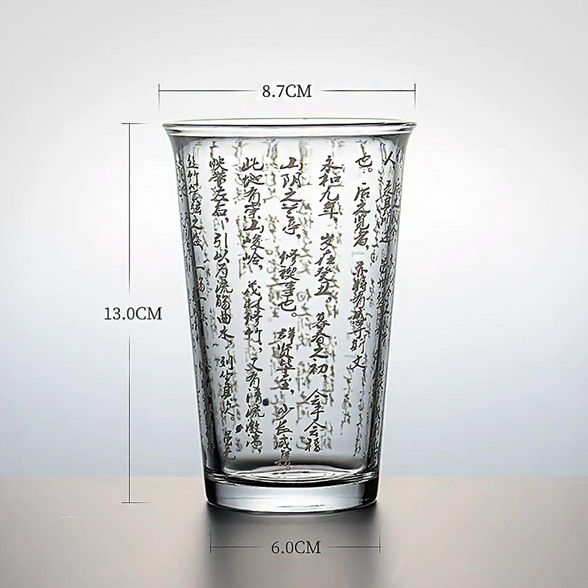 Chinese Calligraphy Glass Tea Cup 360ml Aesthetic Drinkware Lanting Xu Art Cup-5