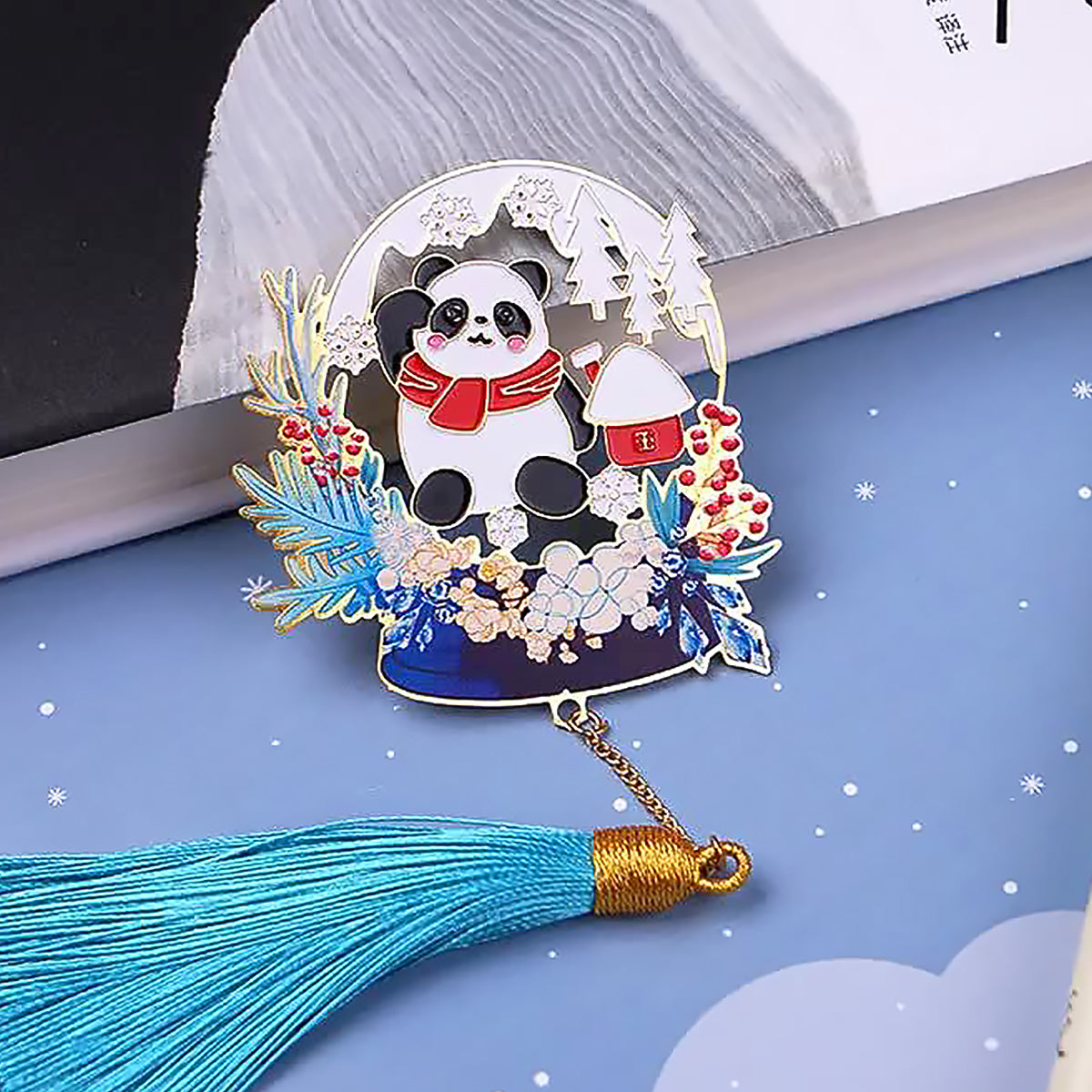 Purple Series Christmas Deer Crystal Ball Panda Copper Bookmark-5
