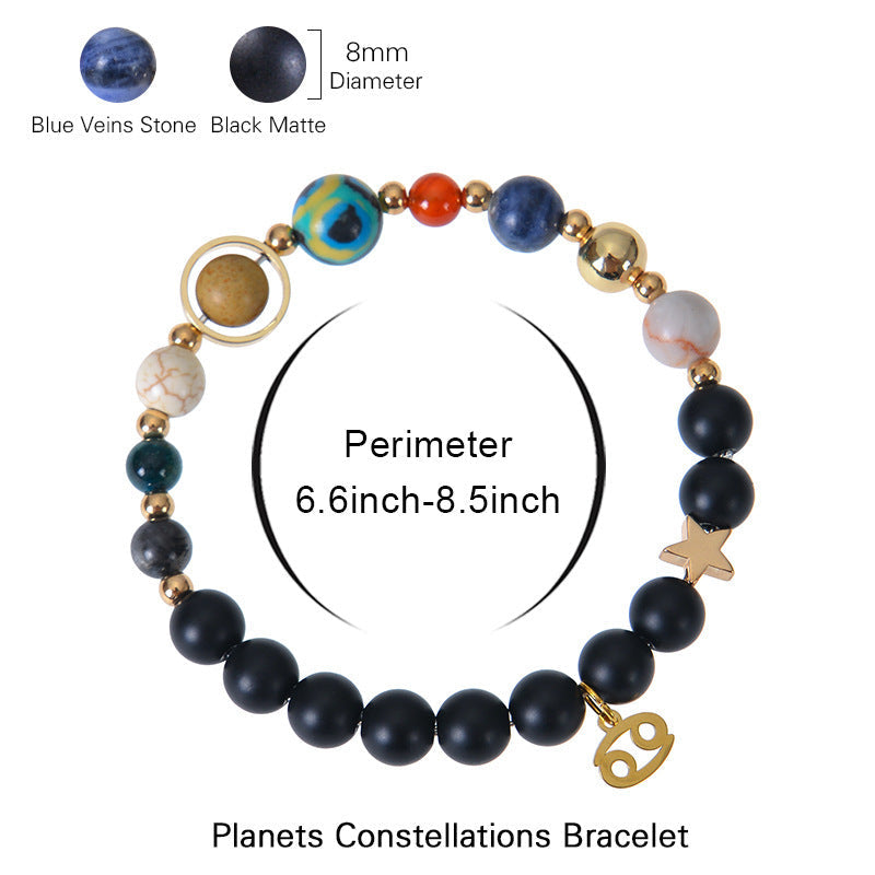 Twelve Constellations Zodiac Bracelet – Natural Stone & Planet Beads-2
