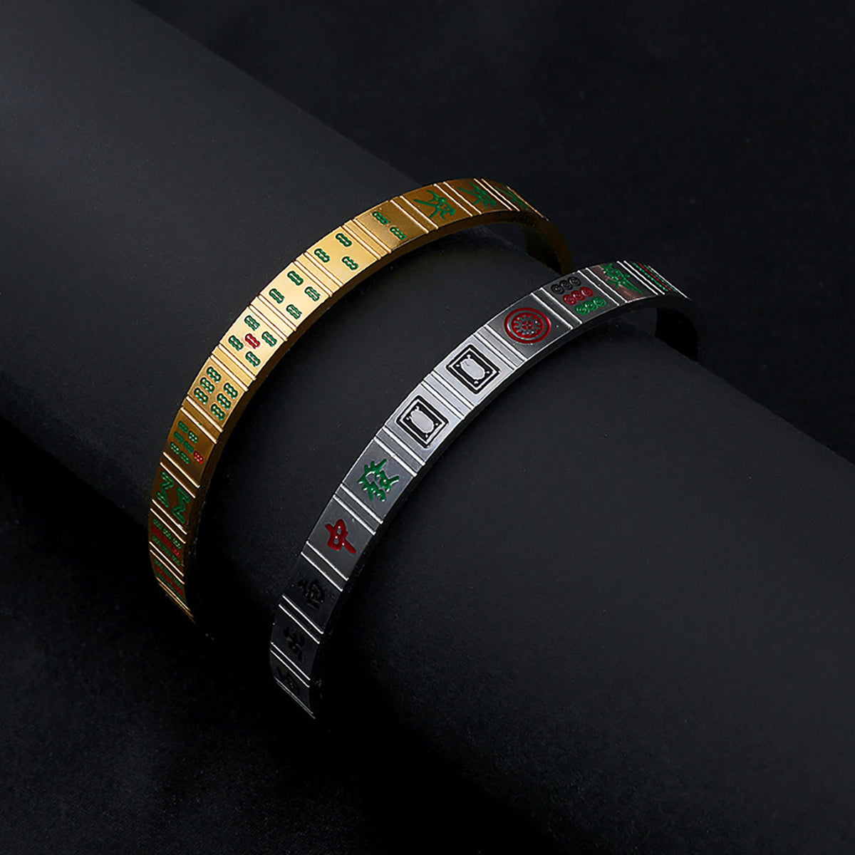Titanium Steel Mahjong Bracelet Adjustable Cuff Bracelet-2