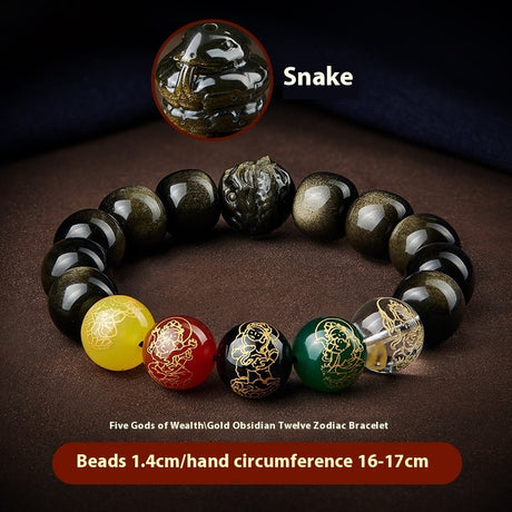 Fünf Götter des Reichtums Lucky Perlen Armband Zodiac Gold Obsidian Handheld Rosenkranz