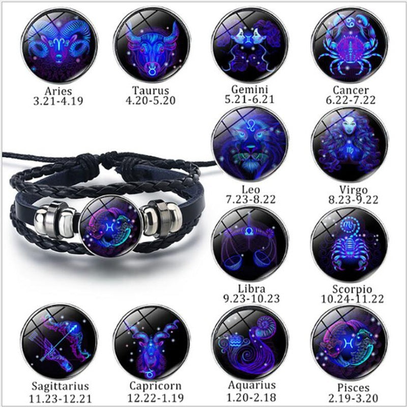 Luminous Zodiac Bracelet Adjustable Leather Constellation Gift-5