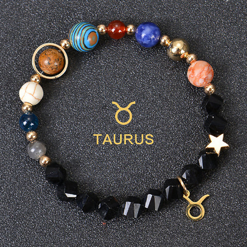 Twelve Constellations Zodiac Bracelet – Natural Stone & Planet Beads-14