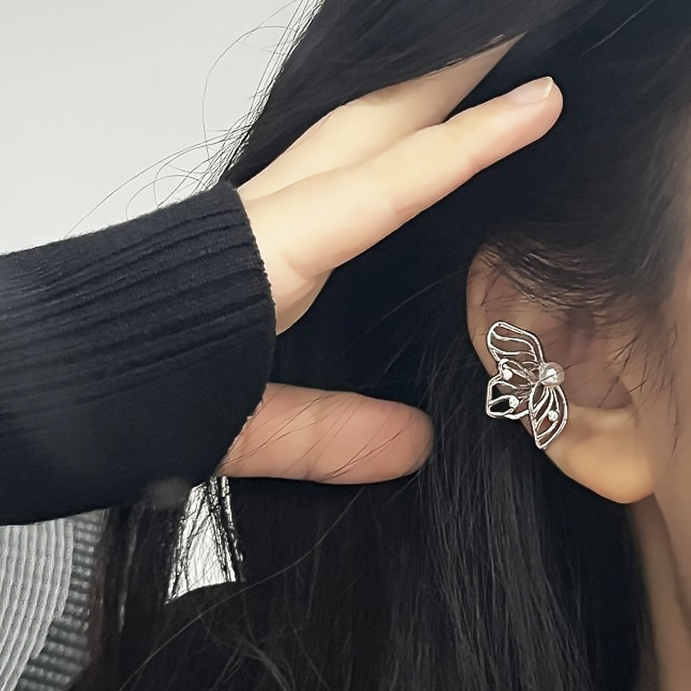 Butterfly Pearl Single Ear Cuff Jewelry Gift for Girlfriend-3