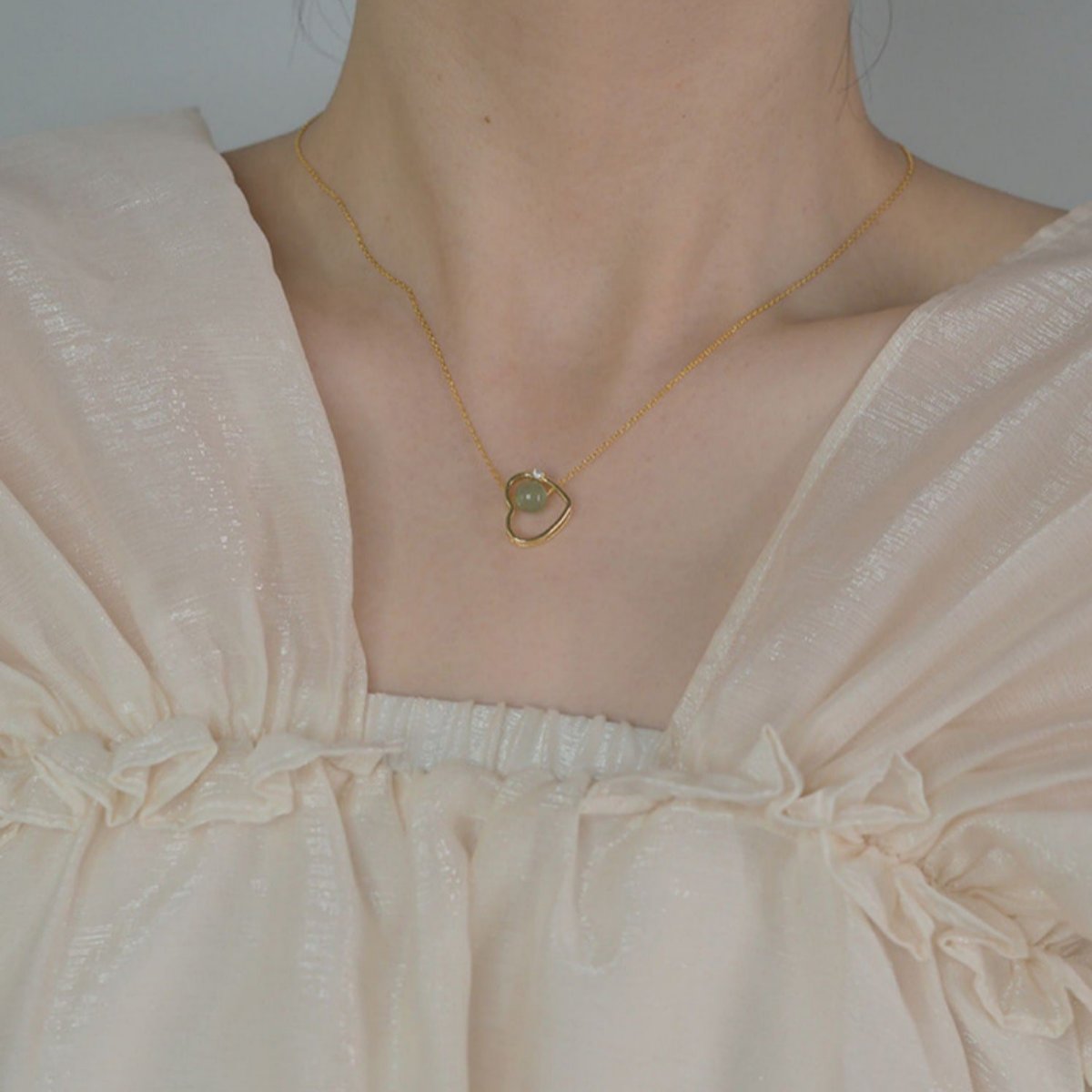 925 Sterling Silver Hohlherde Hetian Jade Halskette