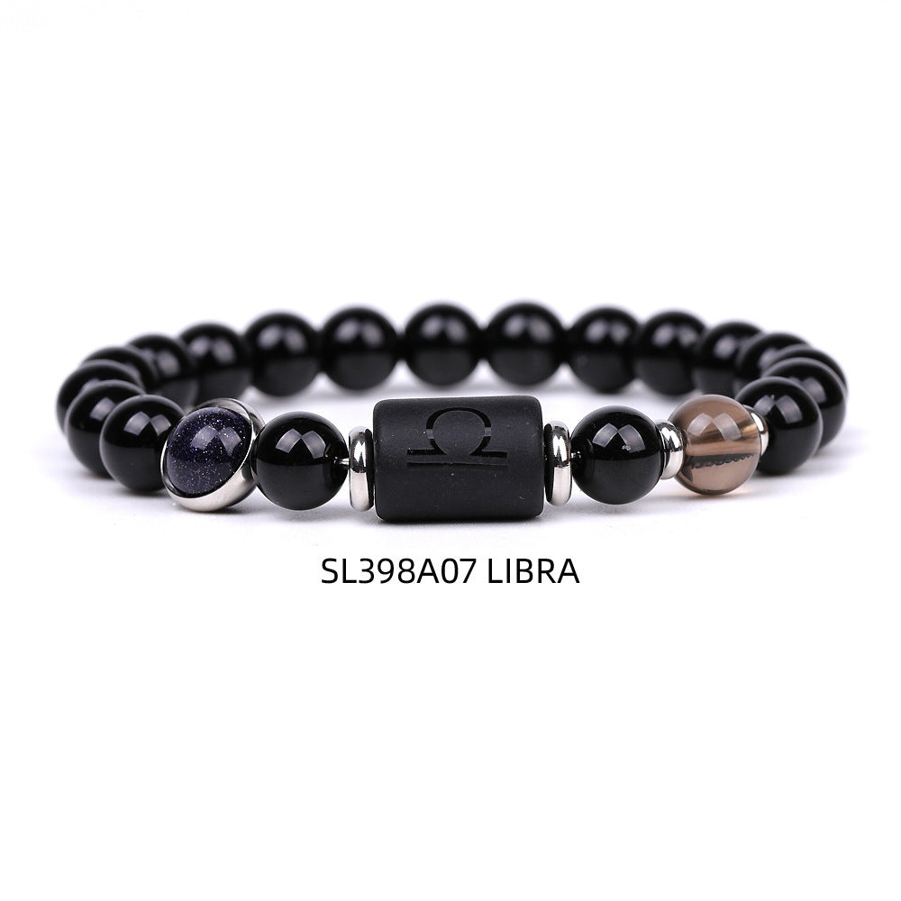 Natural Agate Zodiac Bracelet Unisex Astrology Jewelry-12
