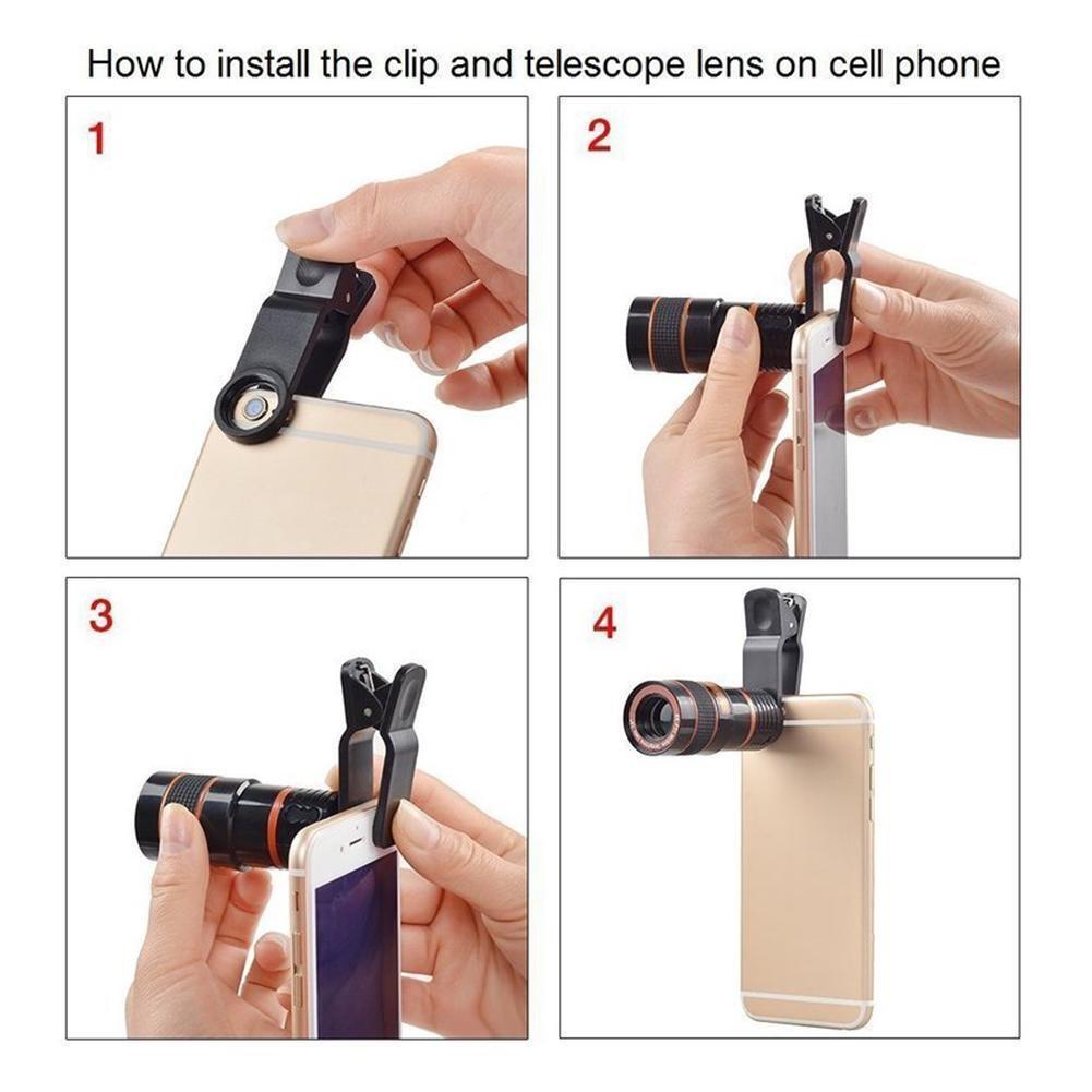 HD 8X Clip On Optical Zoom Telescope Cell Phone Camera Lens