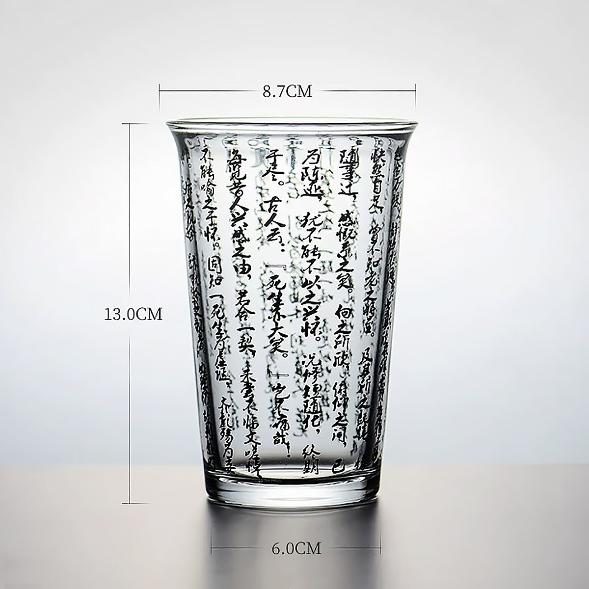 Chinese Calligraphy Glass Tea Cup 360ml Aesthetic Drinkware Lanting Xu Art Cup-6