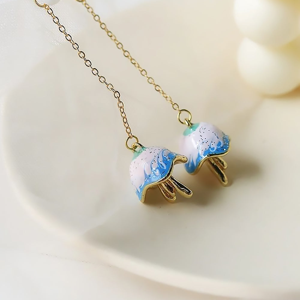 Blue Ceramic Jellyfish Earrings Ocean Style Jewelry Gift for Women-2
