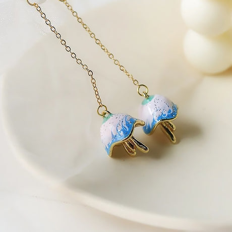 Blue Ceramic Jellyfish Earrings Ocean Style Jewelry Gift for Women-2
