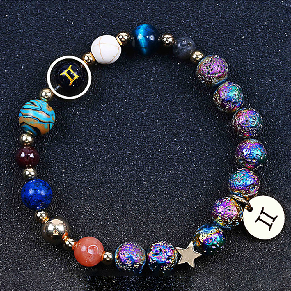 Couple Zodiac Bracelet Blue Sandstone & Lava Rock Beads-6