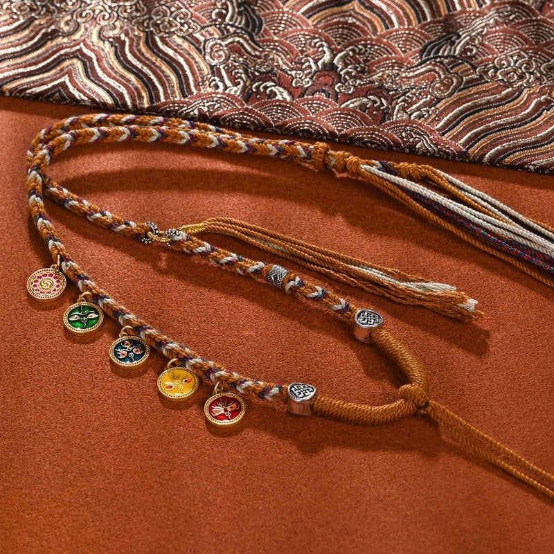 Handgefertigtes geflochtenes Anhänger Seil fünf Götter der Reichtum Halskette Seil Tibet Perlen